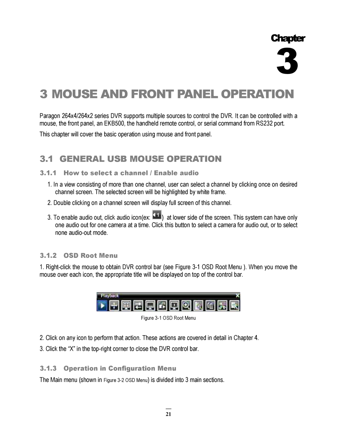 EverFocus 264x2 Mouse and Front Panel Operation, General USB Mouse Operation, How to select a channel / Enable audio 