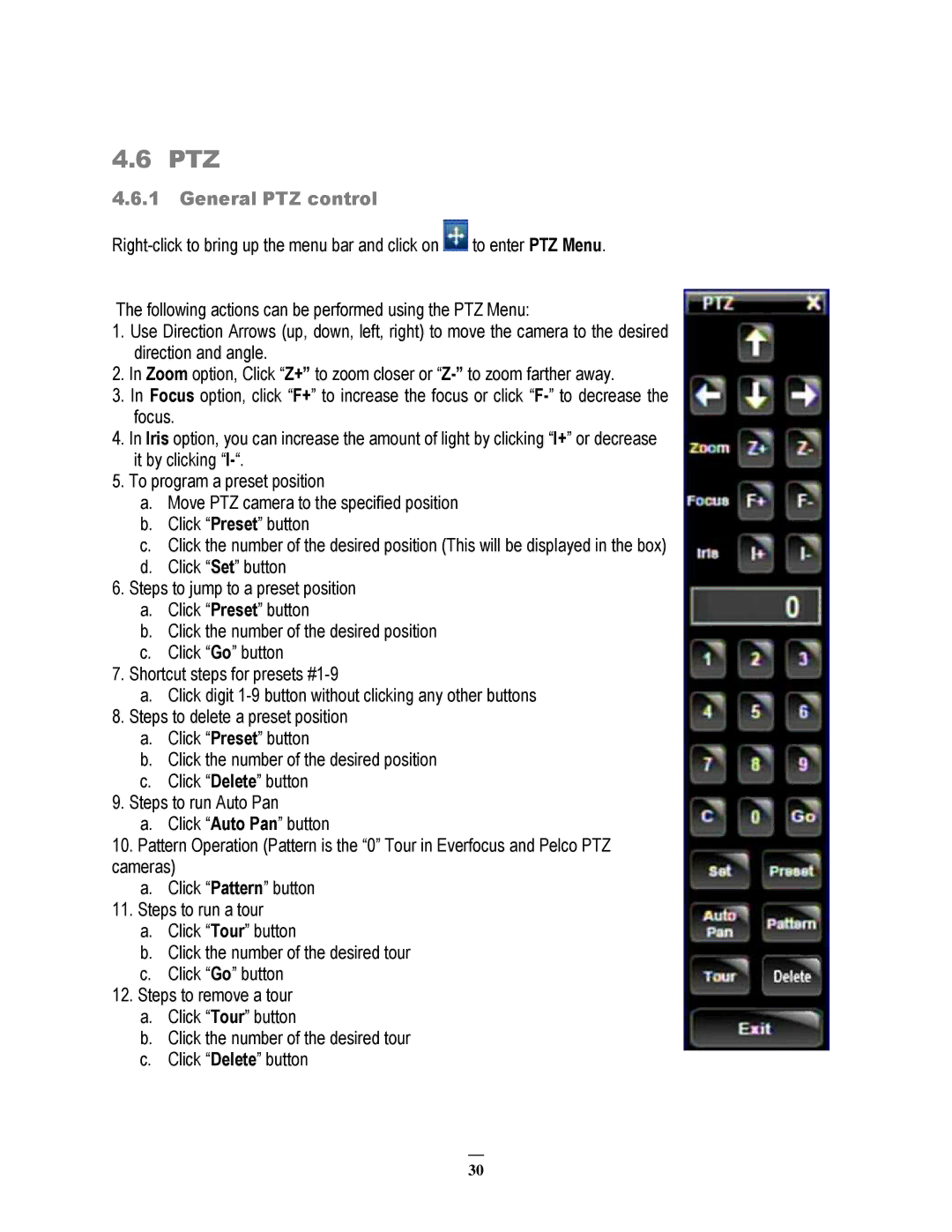 EverFocus 264x4, 264x2 instruction manual Ptz, General PTZ control 