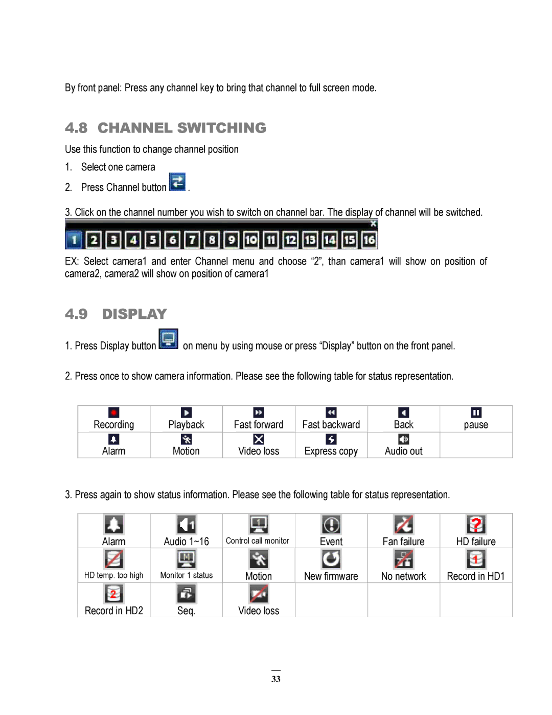 EverFocus 264x2, 264x4 instruction manual Channel Switching, Display 