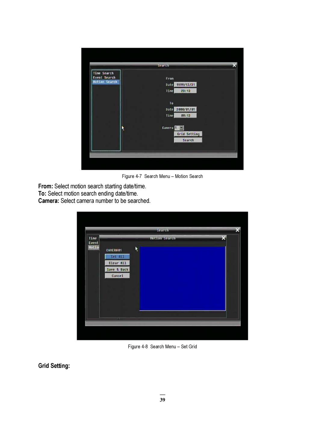 EverFocus 264x2, 264x4 instruction manual Grid Setting, Search Menu Motion Search 