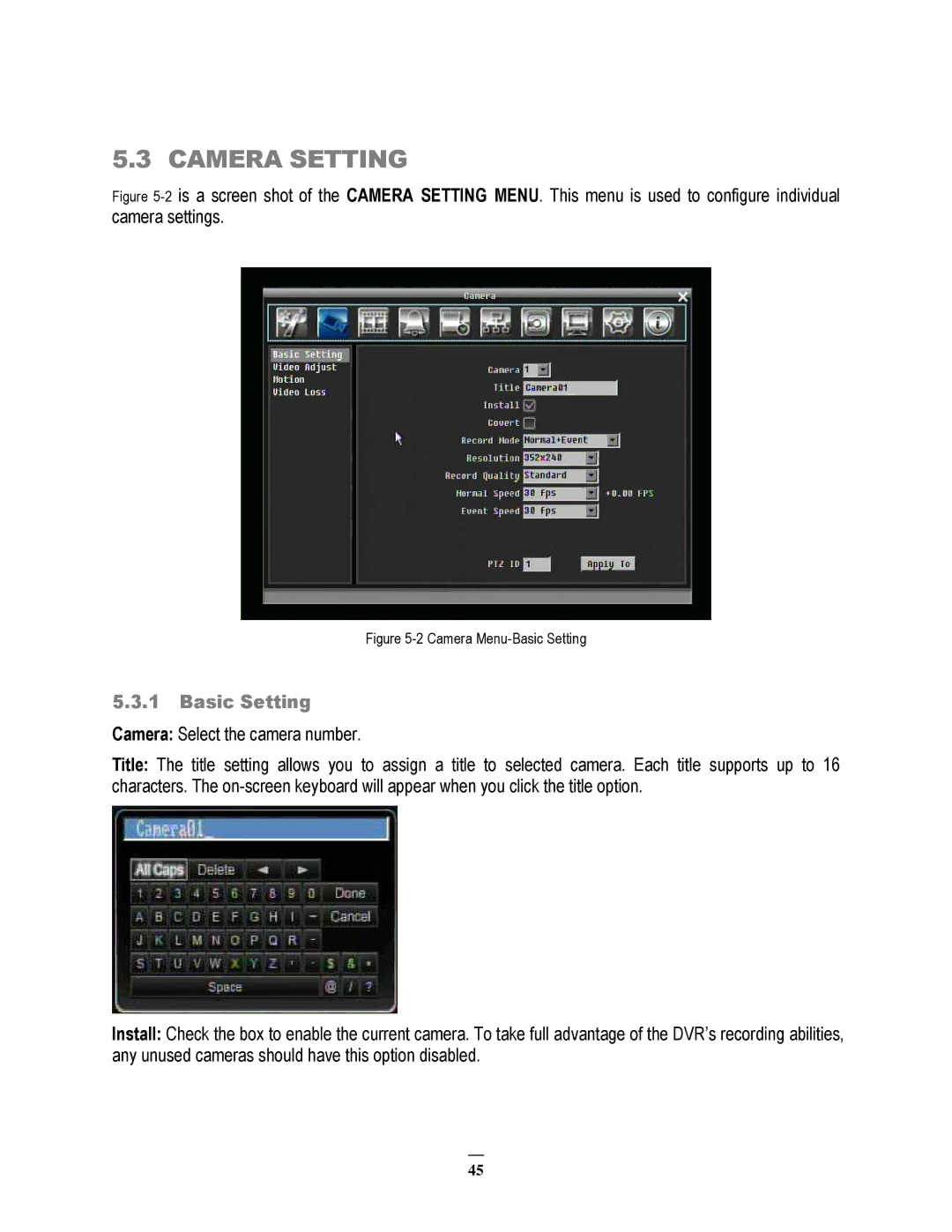 EverFocus 264x2, 264x4 instruction manual Camera Setting, Basic Setting 