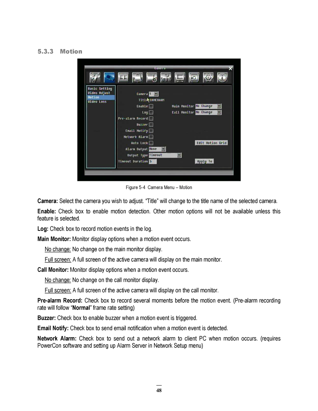 EverFocus 264x4, 264x2 instruction manual Camera Menu Motion 