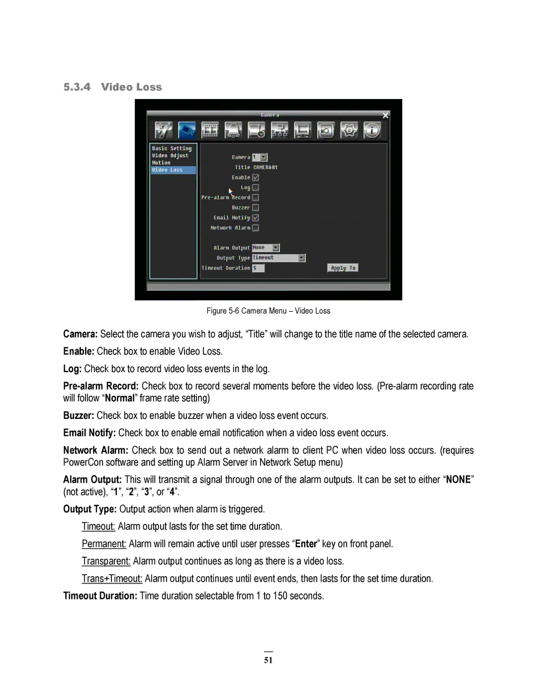 EverFocus 264x2, 264x4 instruction manual Camera Menu Video Loss 