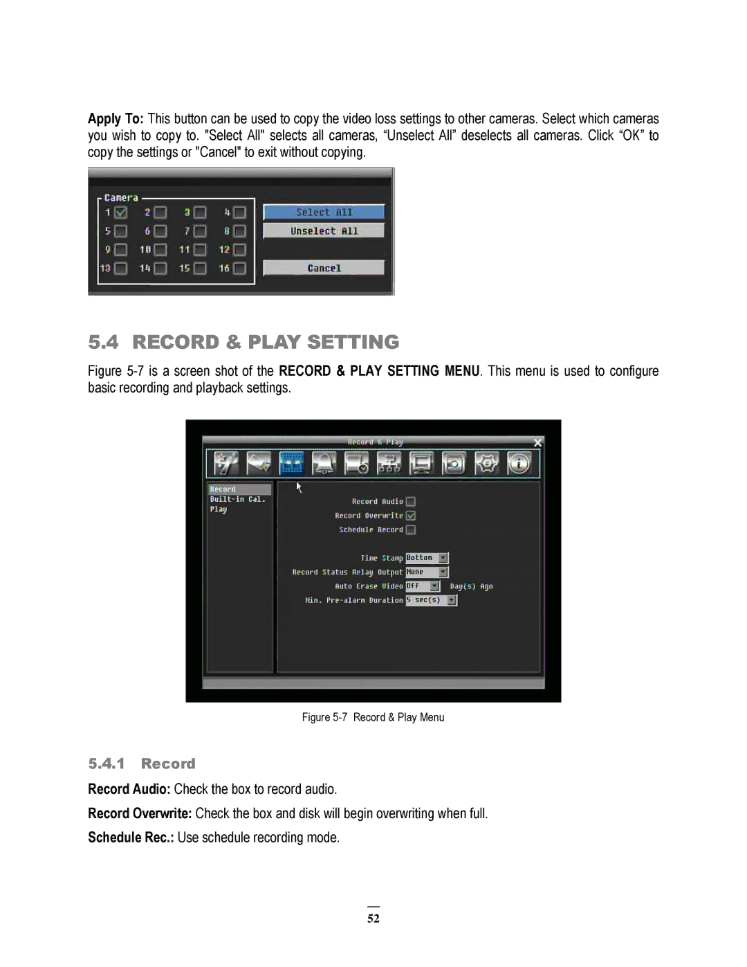 EverFocus 264x4, 264x2 instruction manual Record & Play Setting 