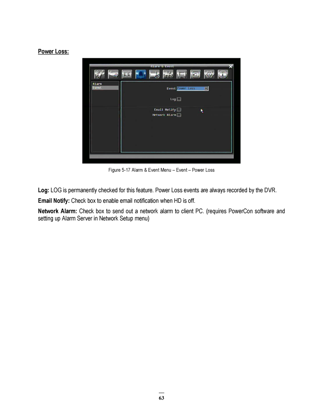 EverFocus 264x2, 264x4 instruction manual Alarm & Event Menu Event Power Loss 