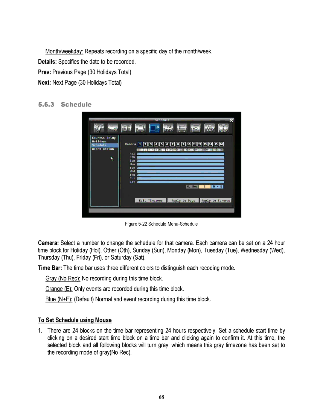 EverFocus 264x4, 264x2 instruction manual To Set Schedule using Mouse 