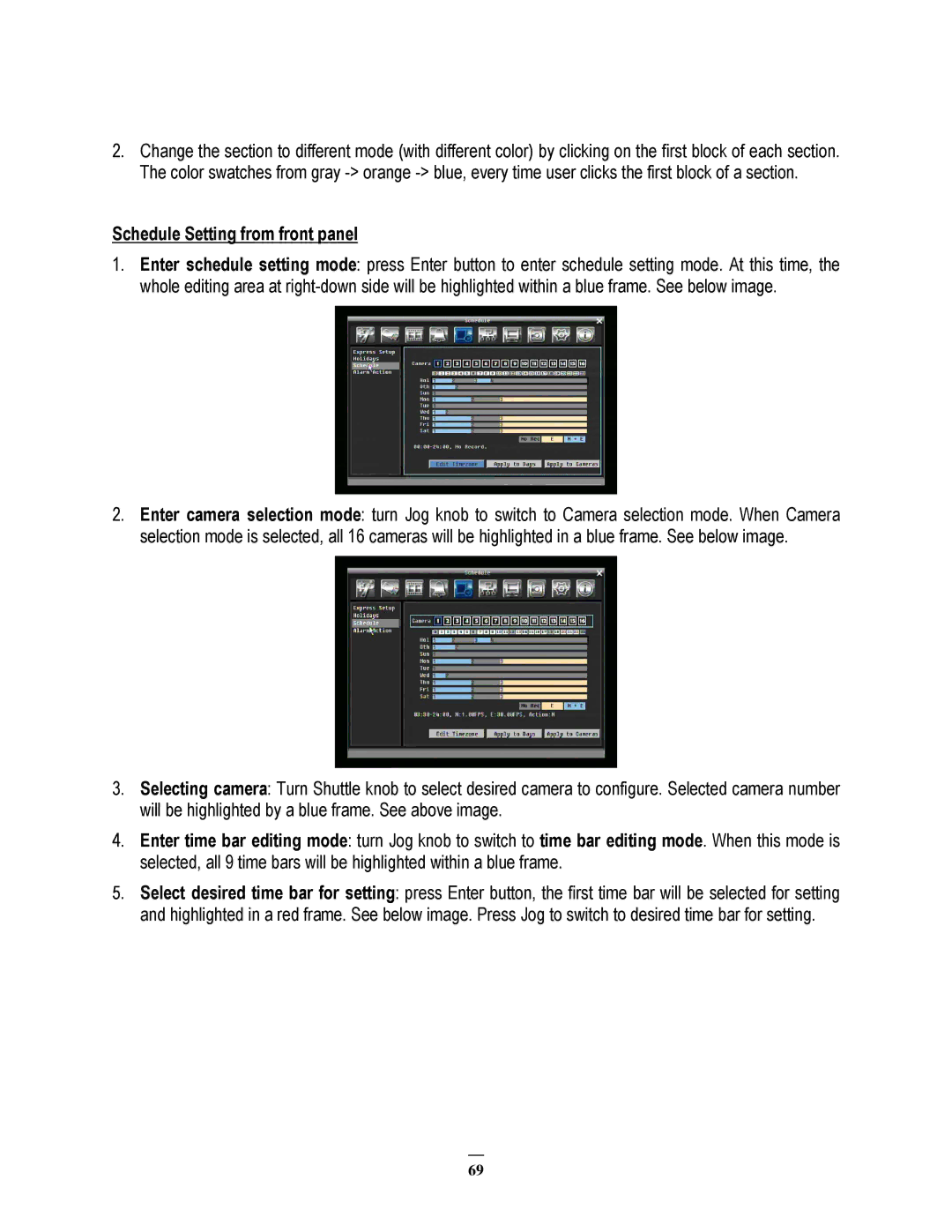 EverFocus 264x2, 264x4 instruction manual Schedule Setting from front panel 