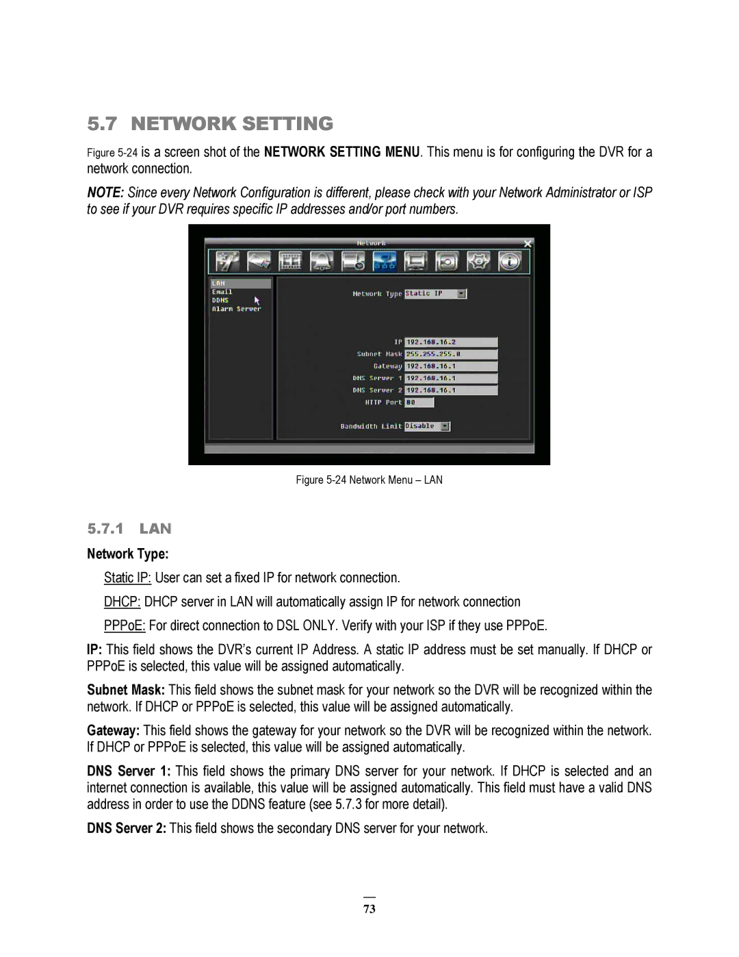 EverFocus 264x2, 264x4 instruction manual Network Setting, 1 LAN 