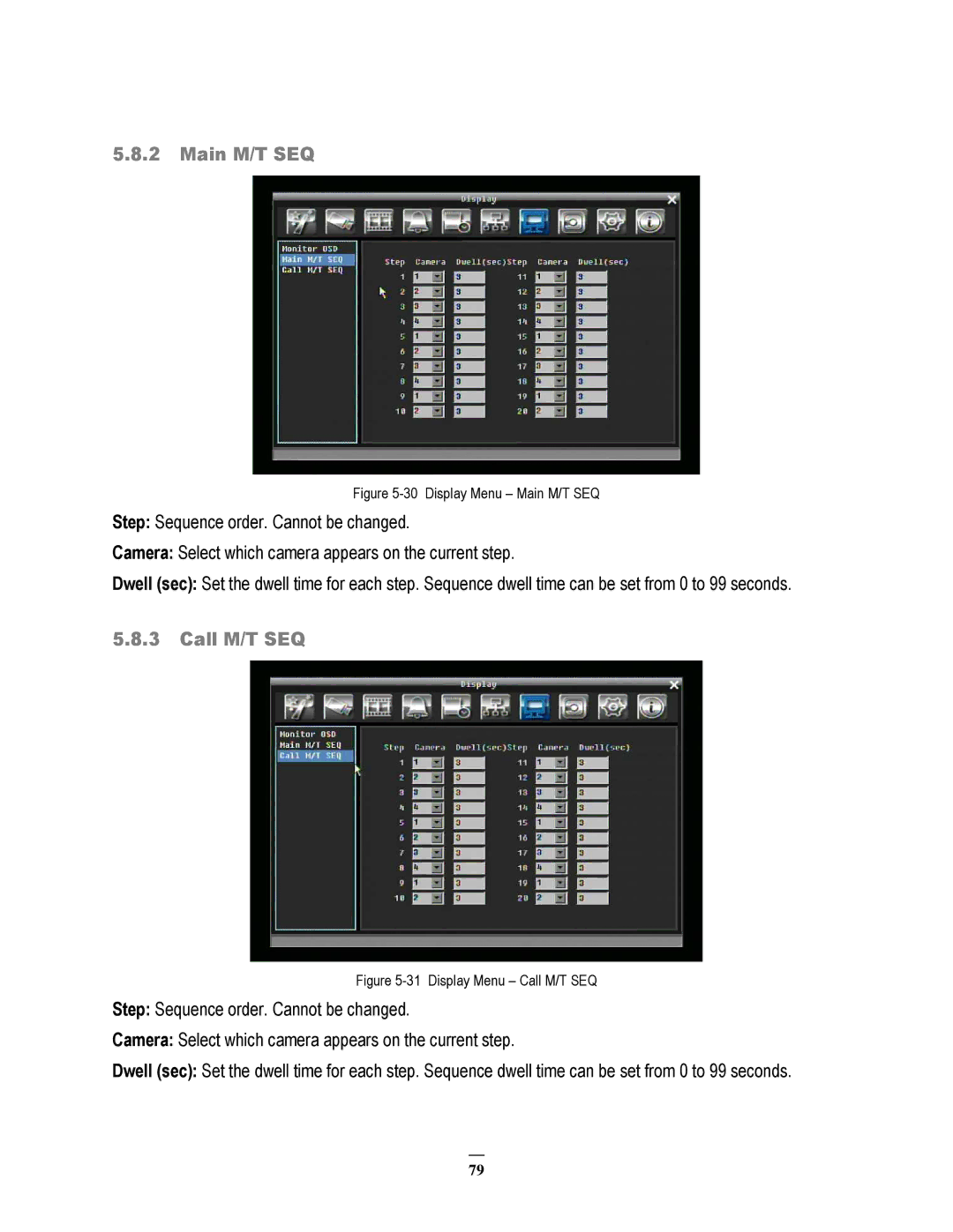 EverFocus 264x2, 264x4 instruction manual Main M/T SEQ, Call M/T SEQ 