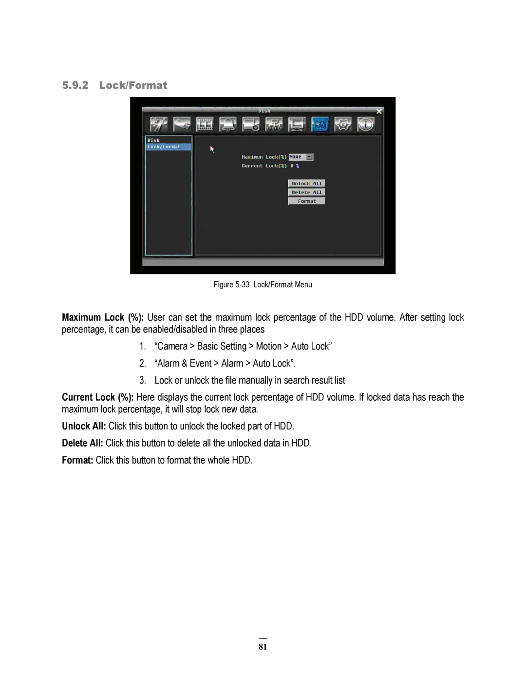 EverFocus 264x2, 264x4 instruction manual Lock/Format Menu 