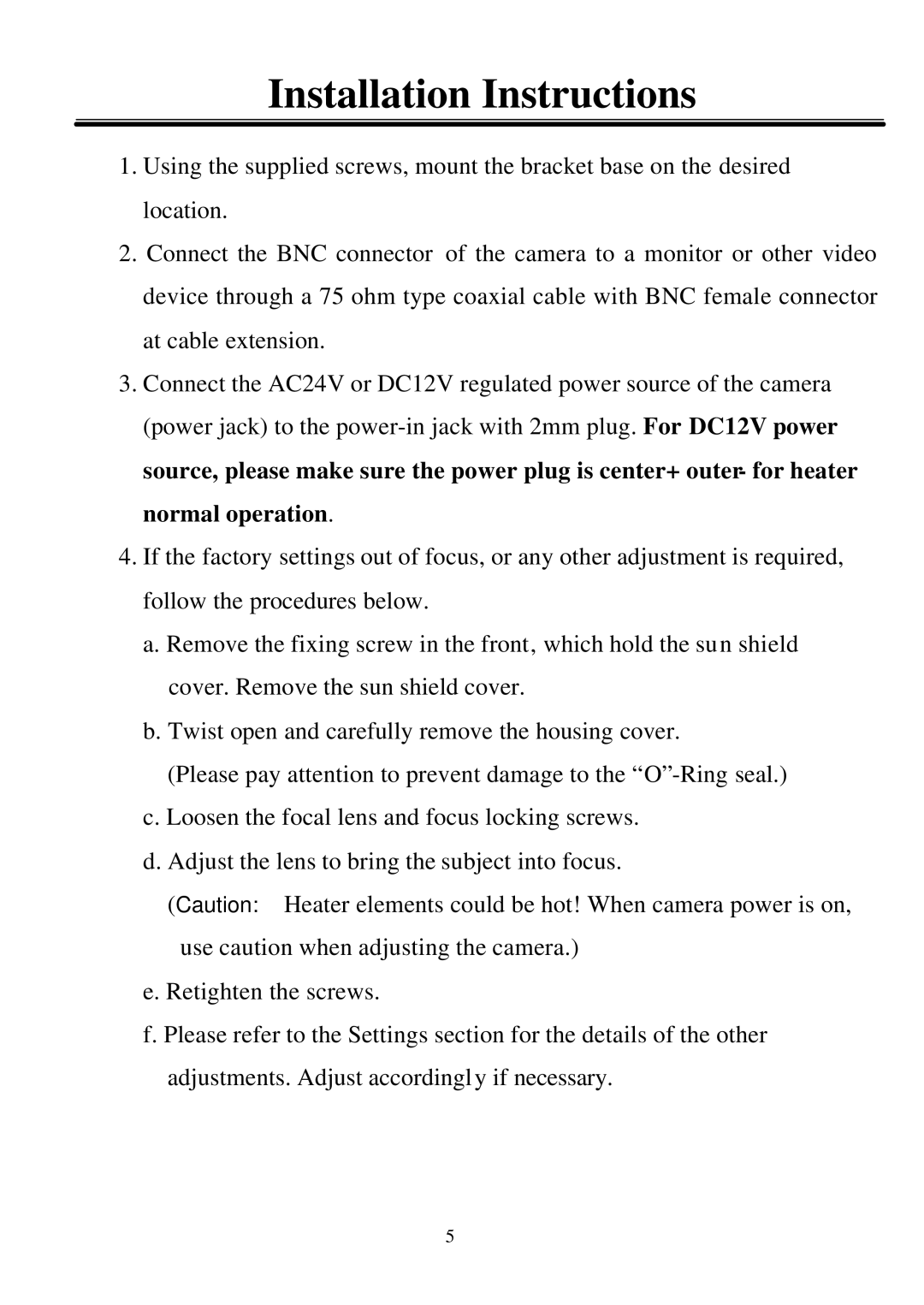 EverFocus 350HQ, 550EX user manual Installation Instructions 