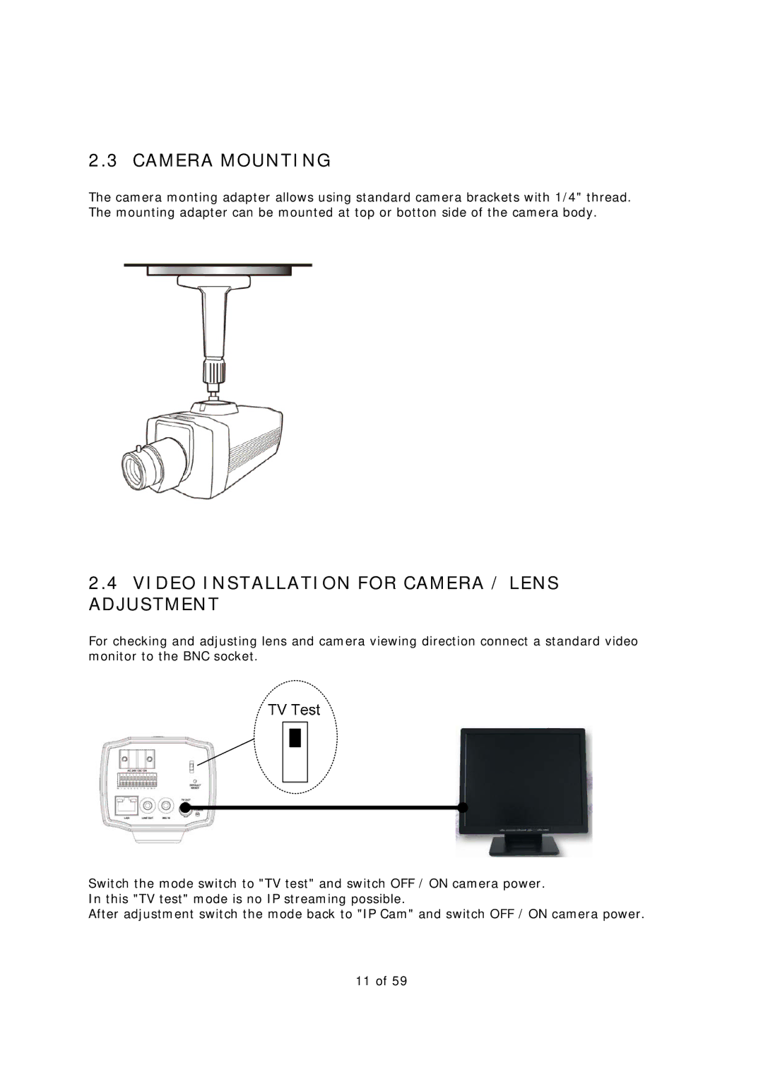 EverFocus EAN-1350 manual Camera Mounting, Video Installation for Camera / Lens Adjustment 