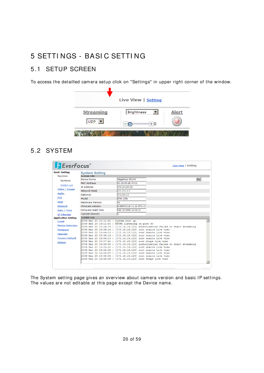 EverFocus EAN-1350 manual Settings Basic Setting, Setup Screen, System 