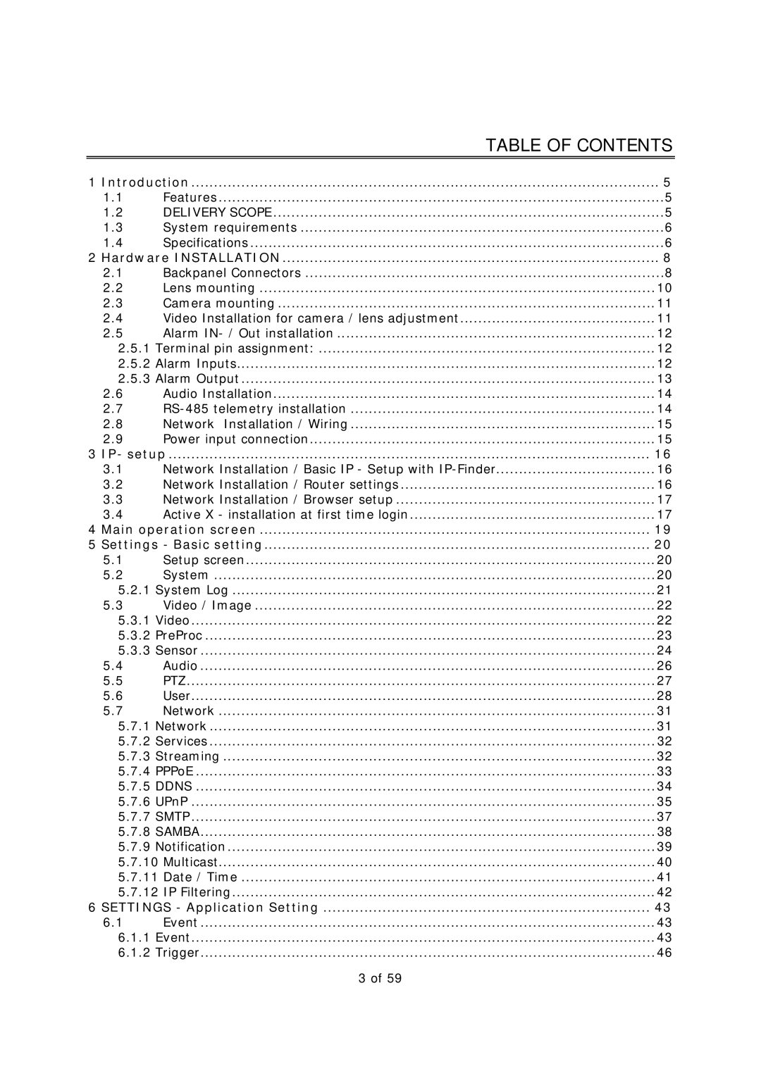 EverFocus EAN-1350 manual Table of Contents 