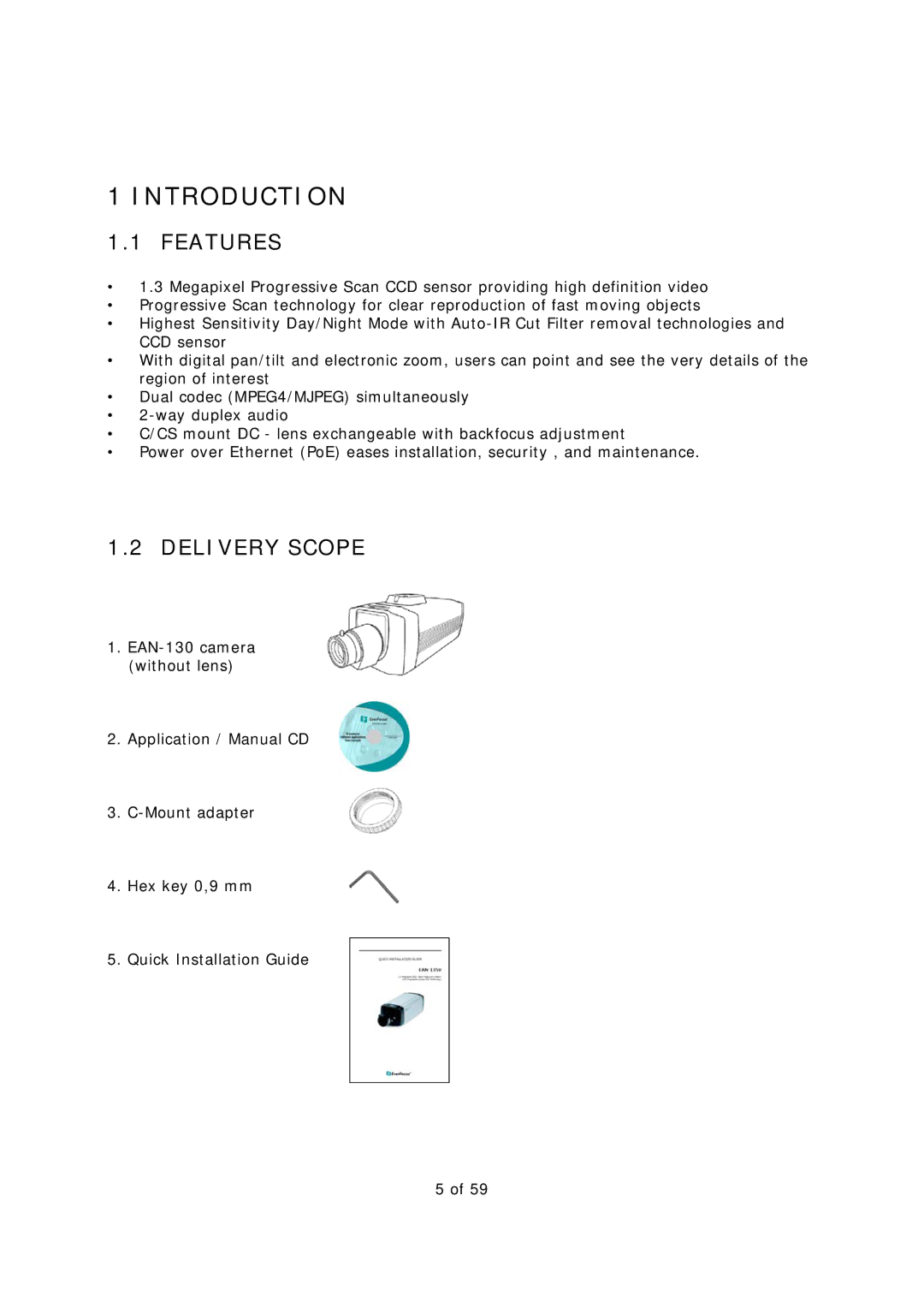 EverFocus EAN-1350 manual Introduction, Features, Delivery Scope 