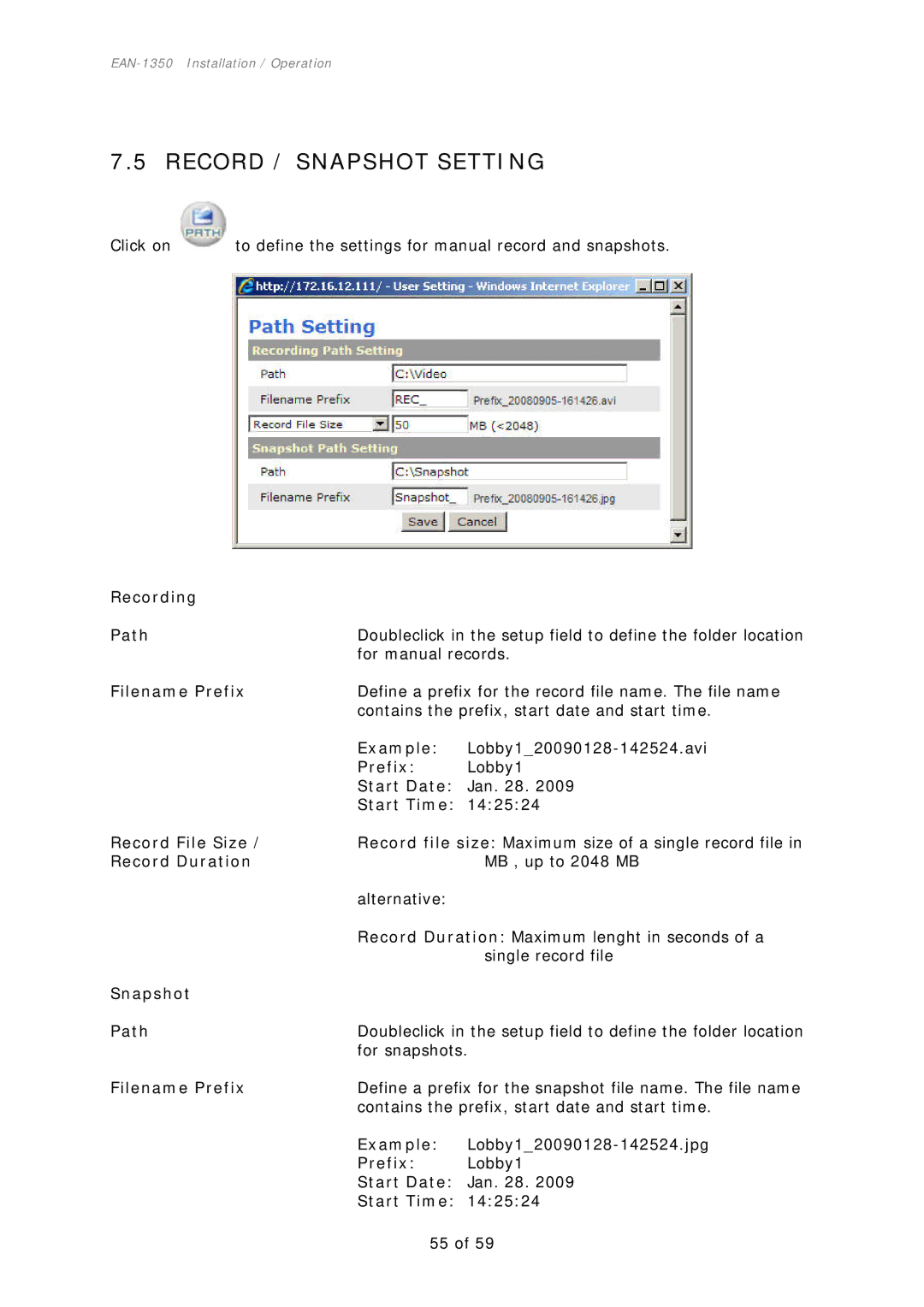 EverFocus EAN-1350 manual Record / Snapshot Setting 