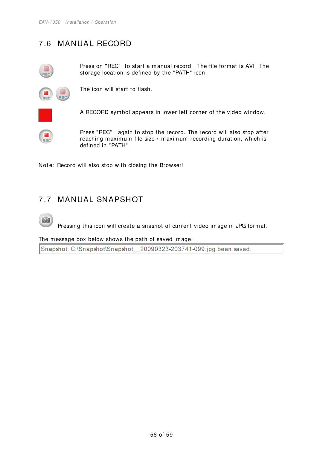 EverFocus EAN-1350 manual Manual Record, Manual Snapshot 