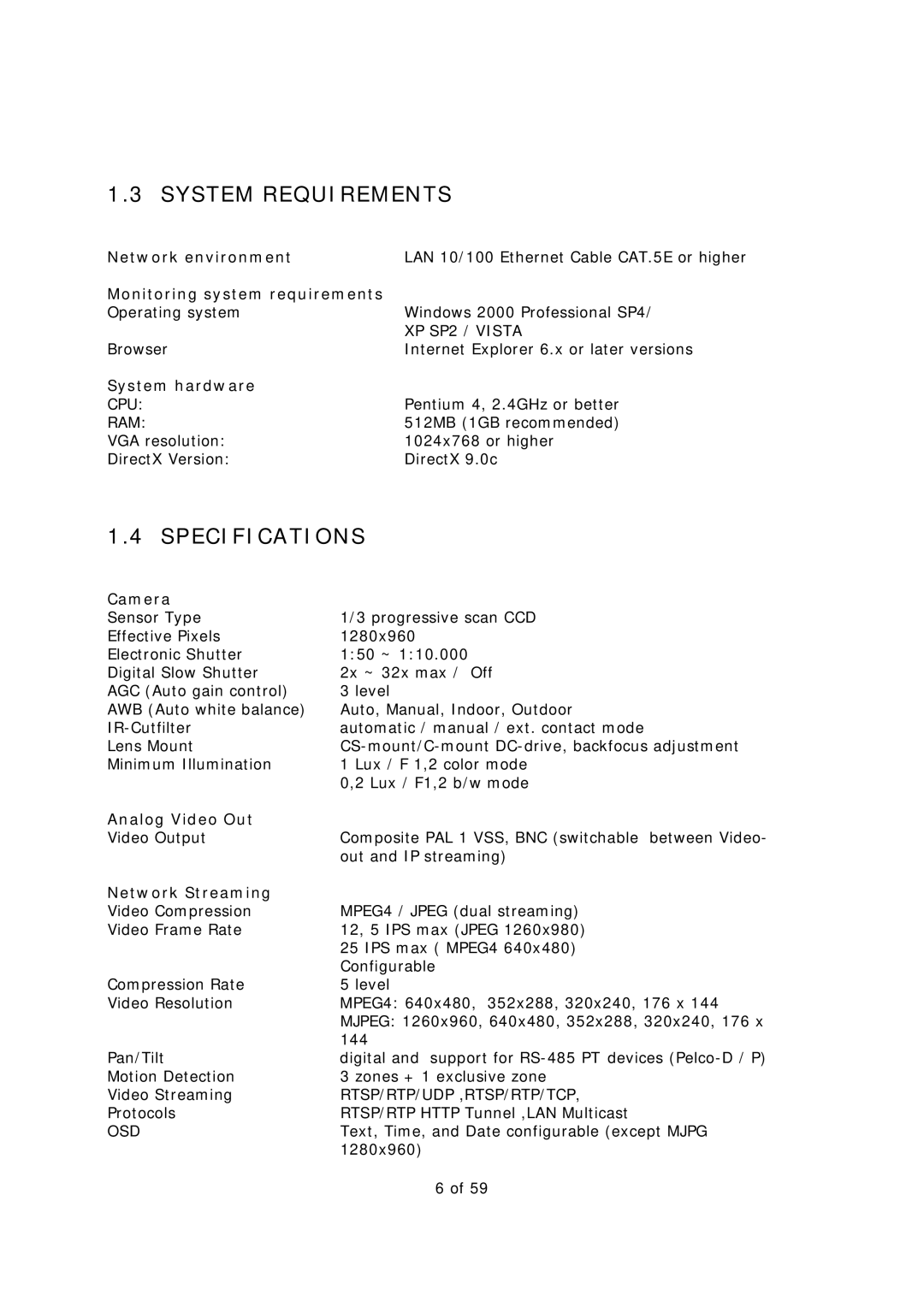 EverFocus EAN-1350 manual System Requirements, Specifications 