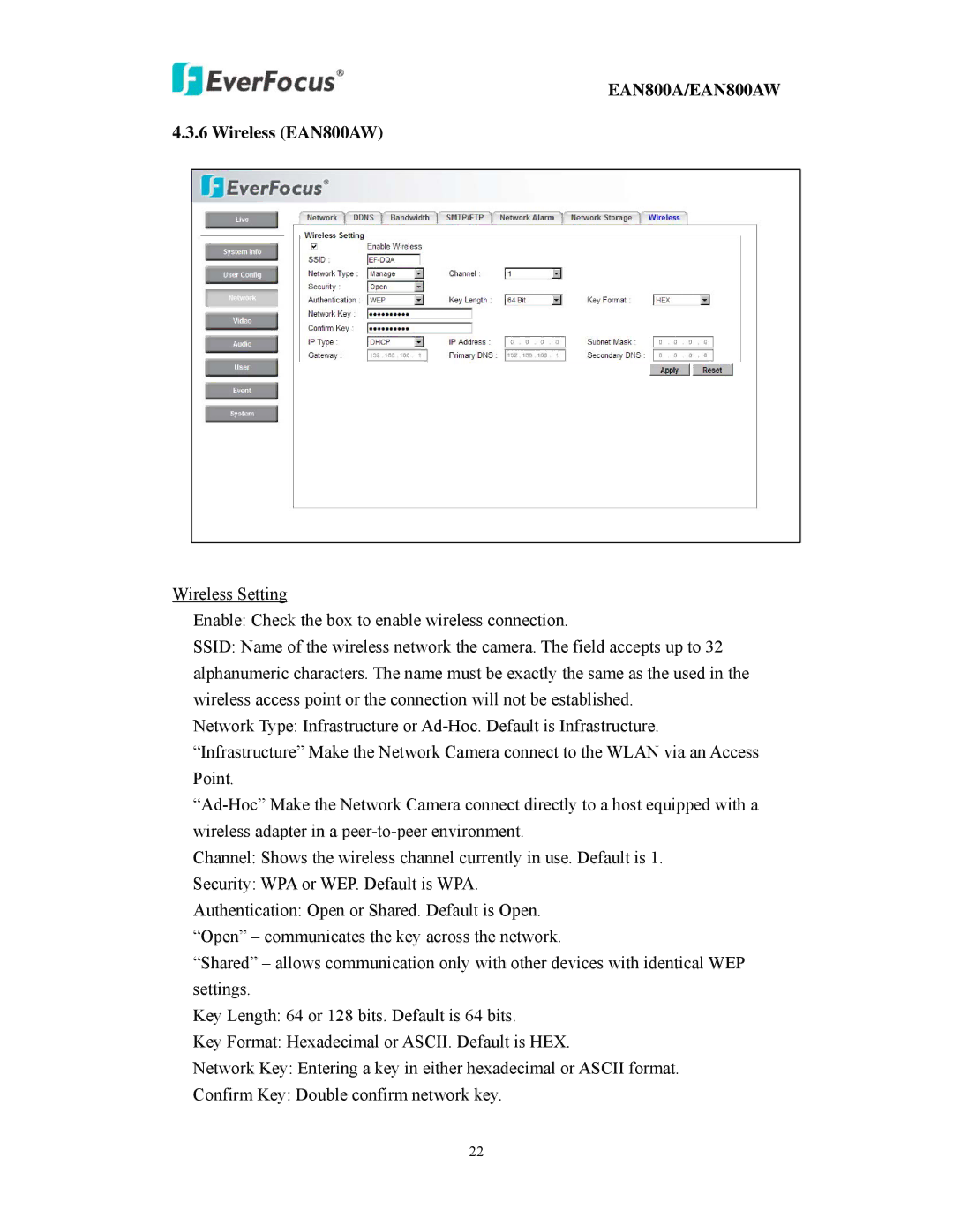 EverFocus user manual Wireless EAN800AW 