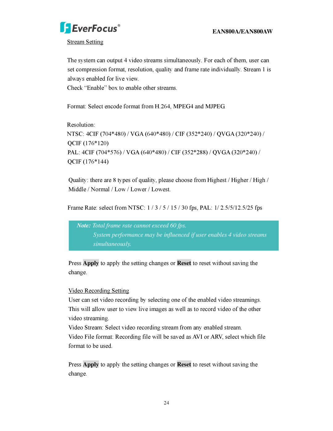 EverFocus user manual EAN800A/EAN800AW 