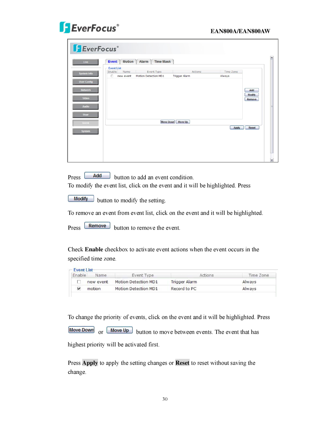 EverFocus user manual EAN800A/EAN800AW 