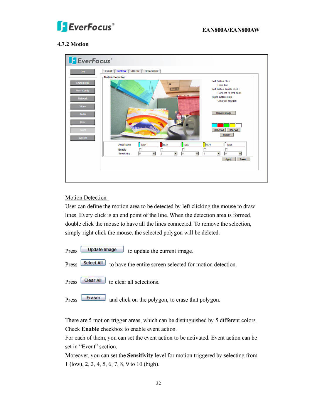 EverFocus EAN800AW user manual Motion 