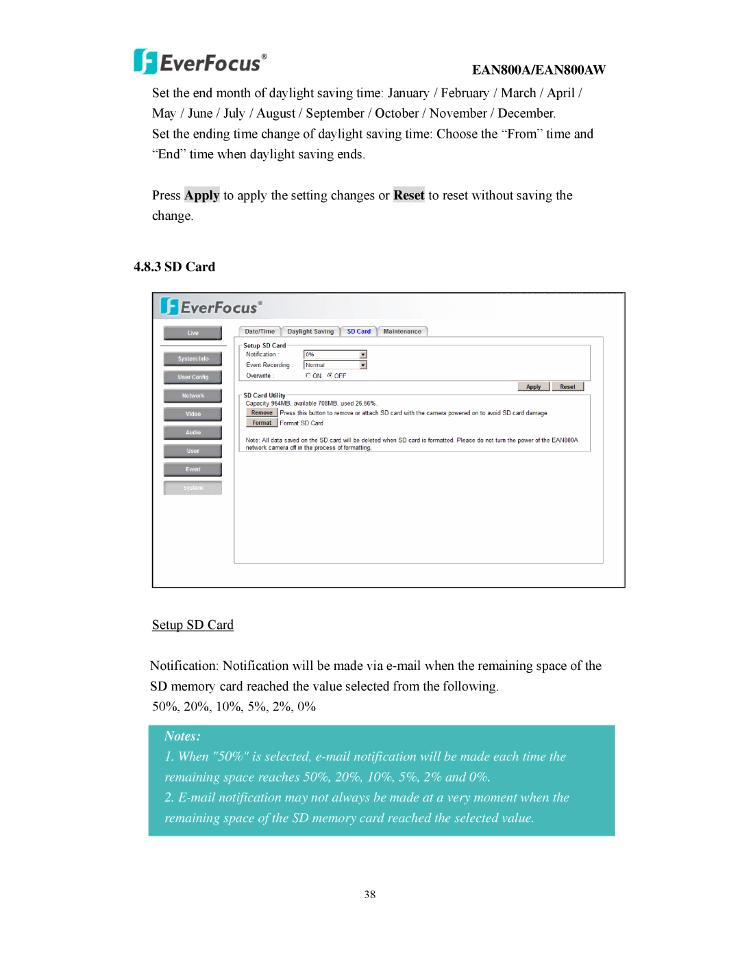 EverFocus EAN800AW user manual SD Card 
