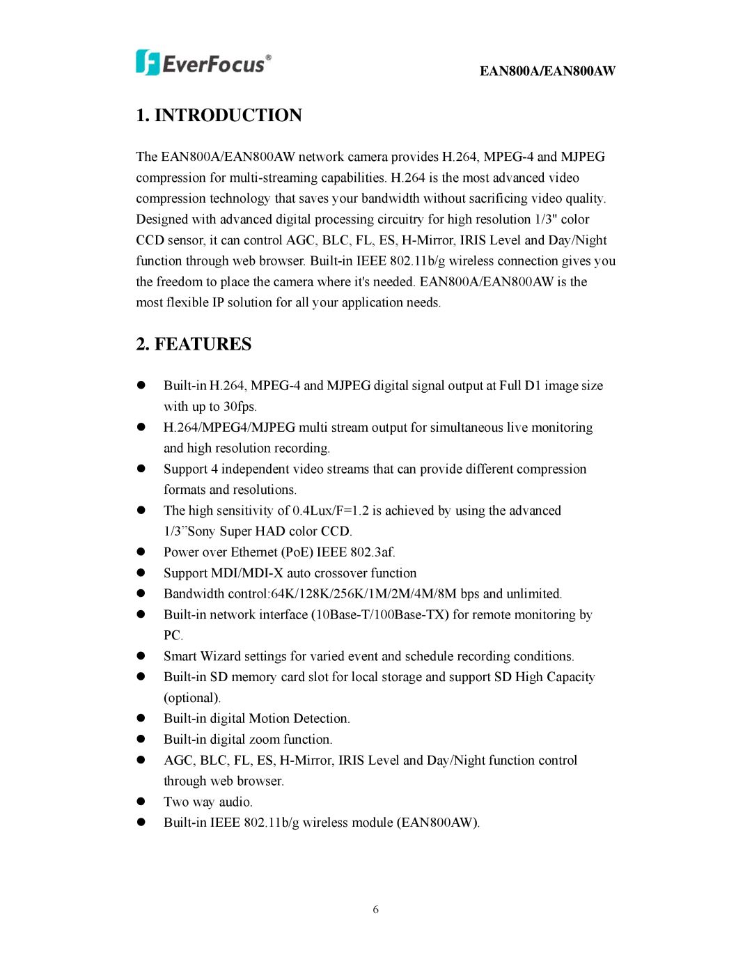 EverFocus EAN800AW user manual Introduction 