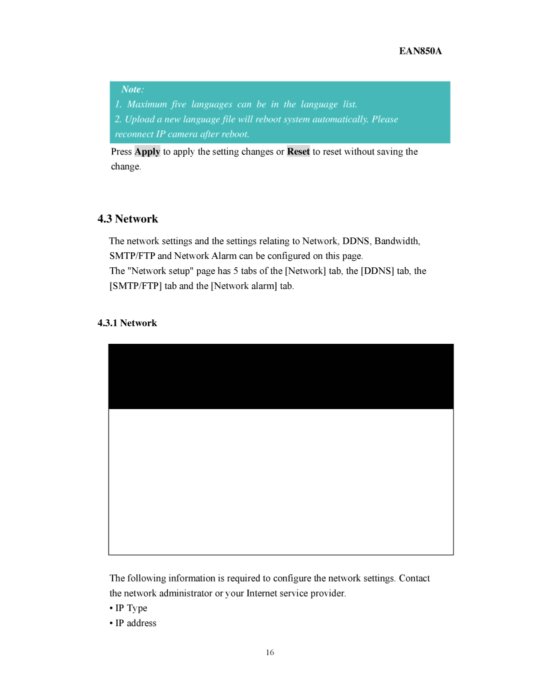 EverFocus EAN850A user manual Network 