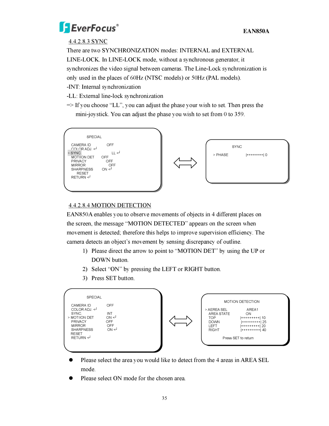 EverFocus EAN850A user manual Motion Detection 