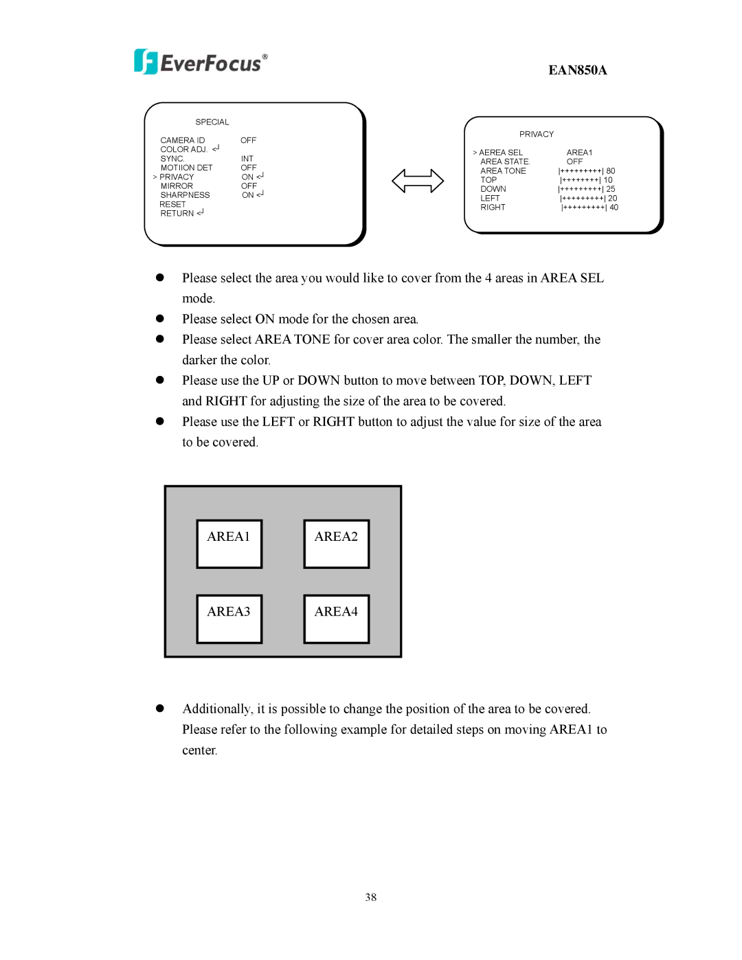 EverFocus EAN850A user manual Privacy TOP 