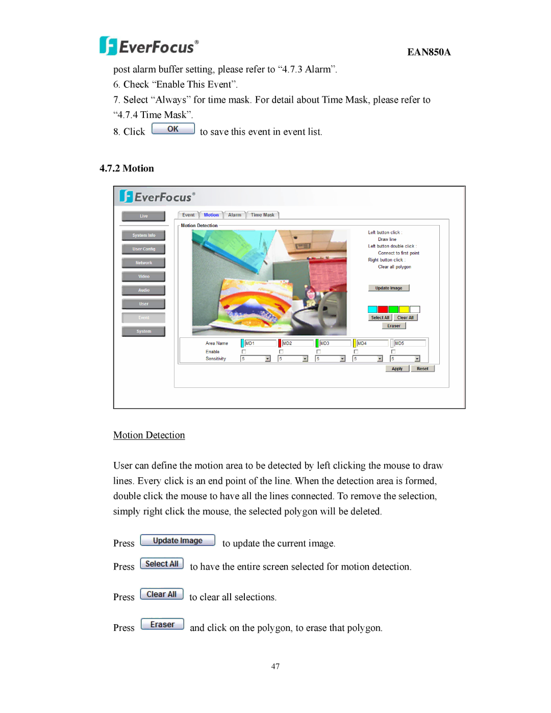 EverFocus EAN850A user manual Motion 