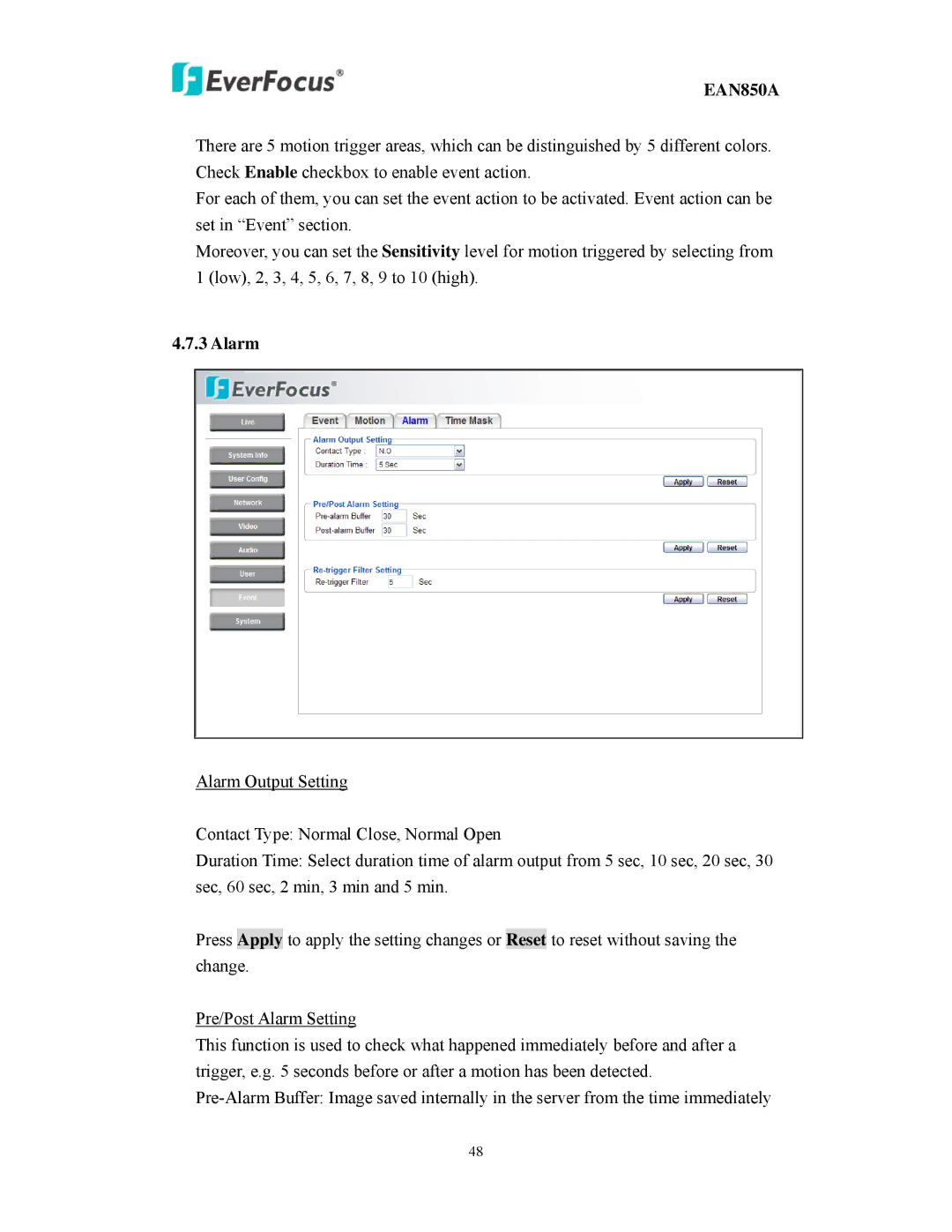 EverFocus EAN850A user manual Alarm 