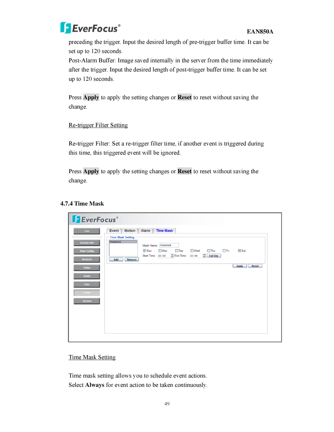 EverFocus EAN850A user manual Time Mask 