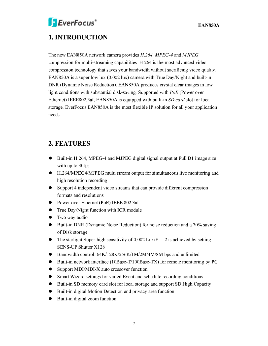 EverFocus EAN850A user manual Introduction 