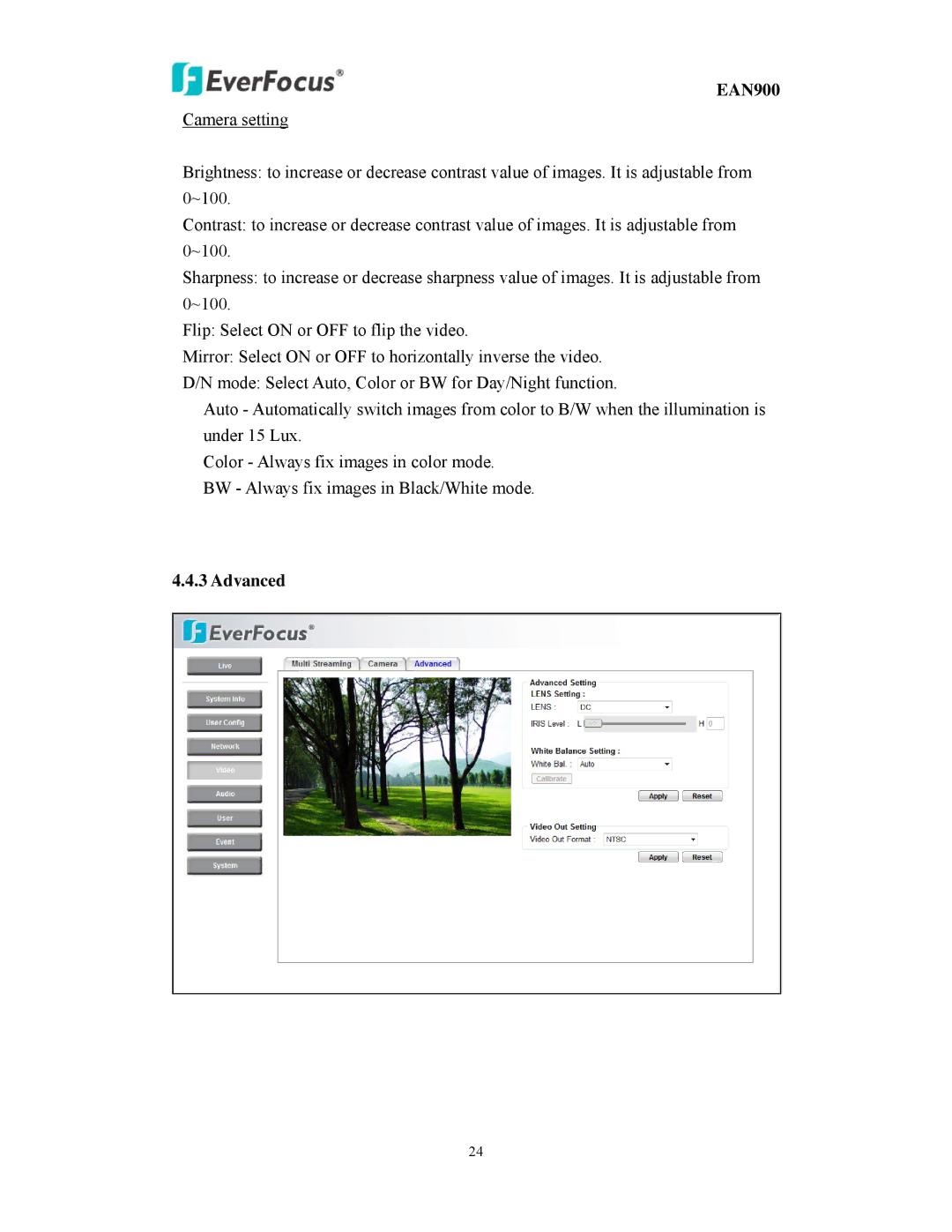 EverFocus EAN900 user manual Advanced 