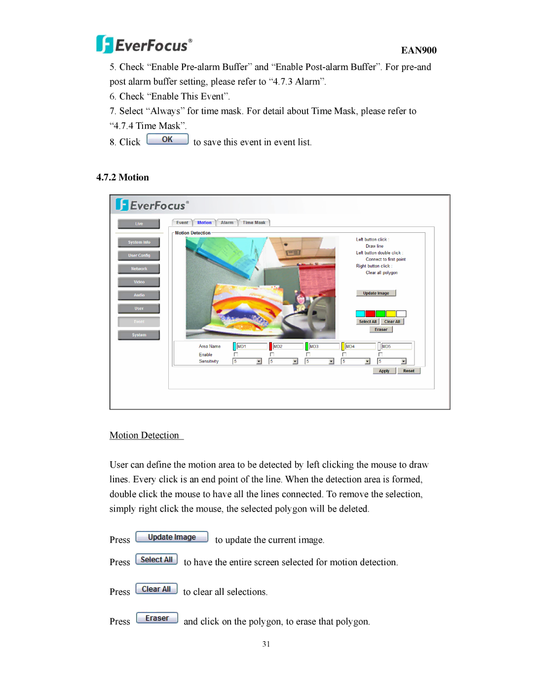 EverFocus EAN900 user manual Motion 