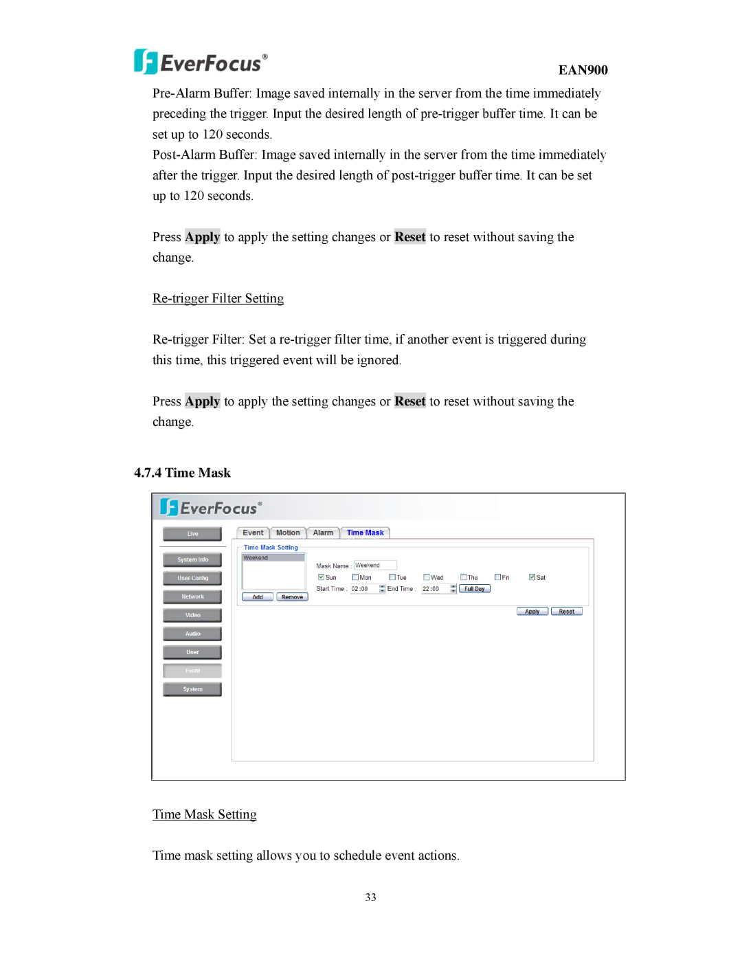 EverFocus EAN900 user manual Time Mask 