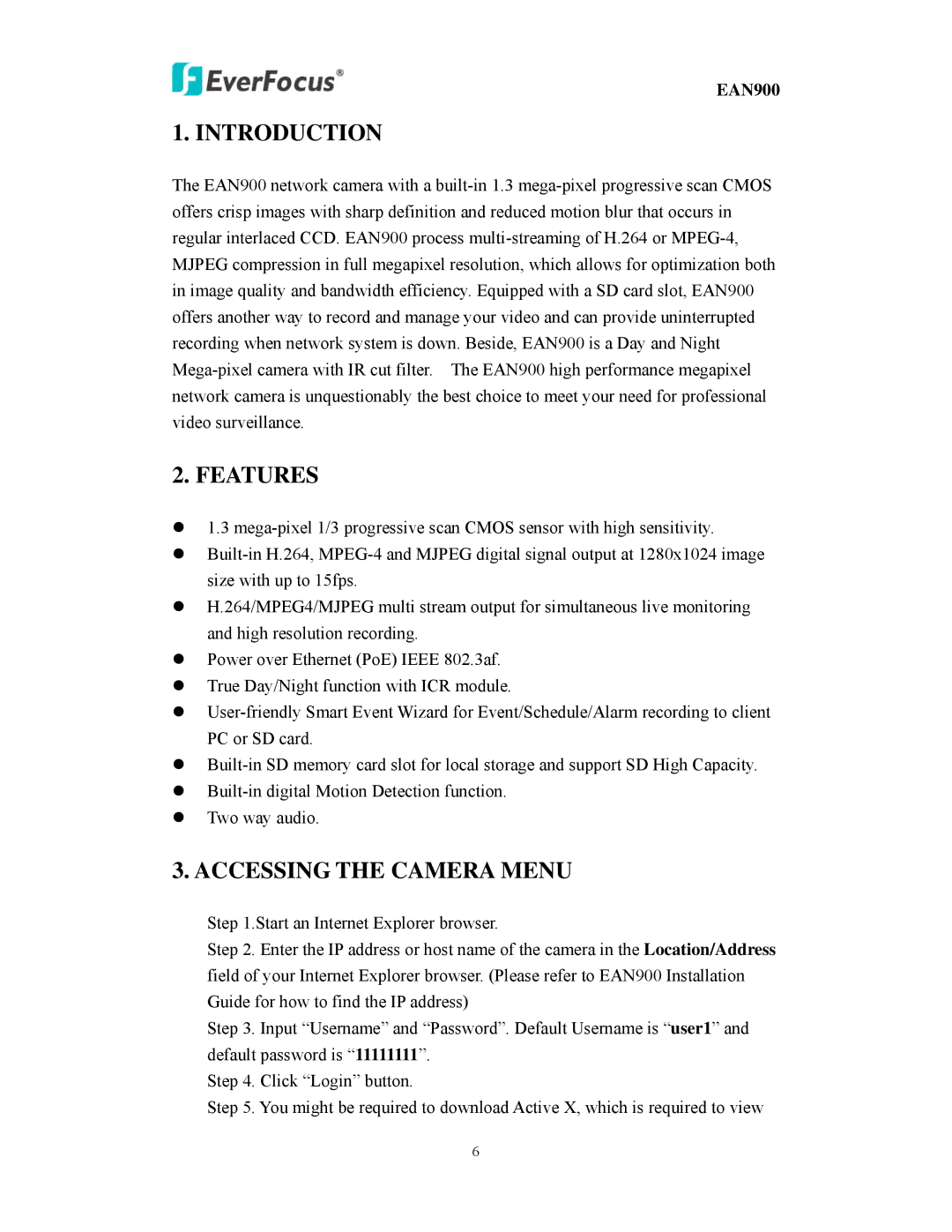 EverFocus EAN900 user manual Introduction 