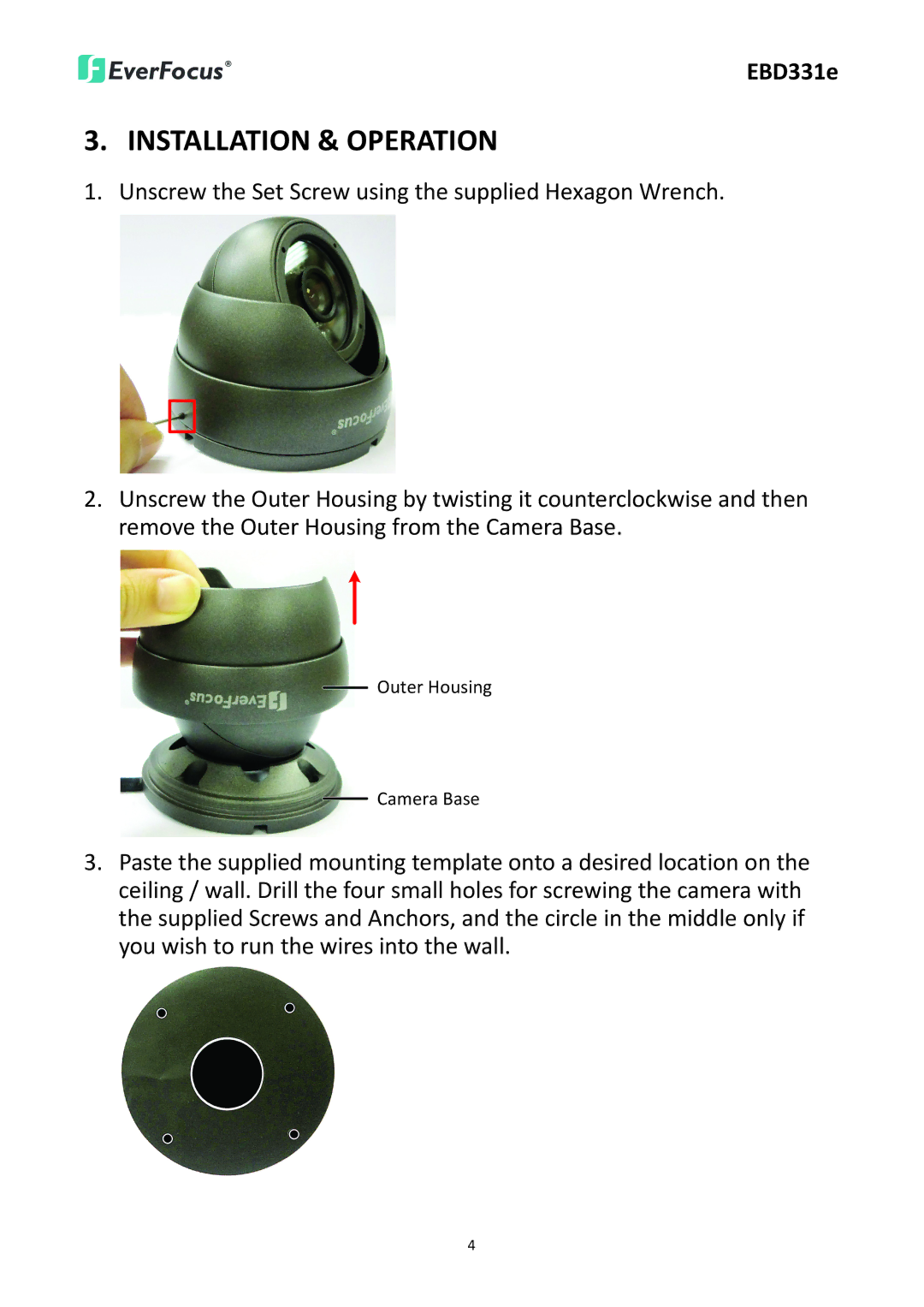 EverFocus EBD331e user manual Installation & Operation 