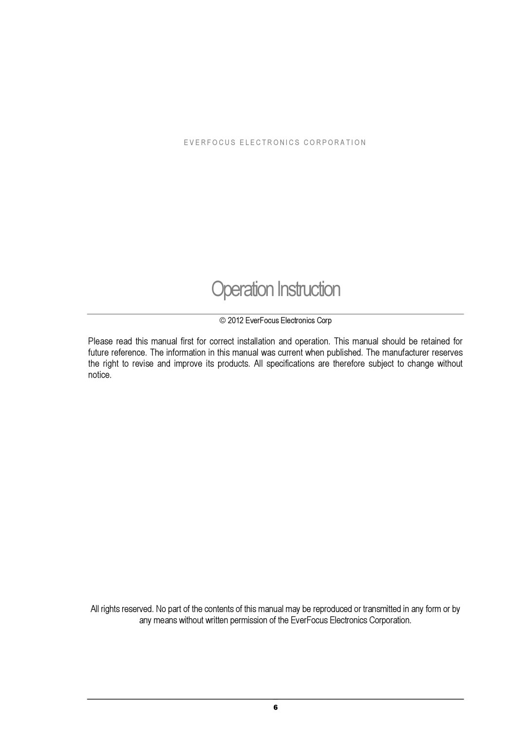 EverFocus EBH5241 manual Operation Instruction 