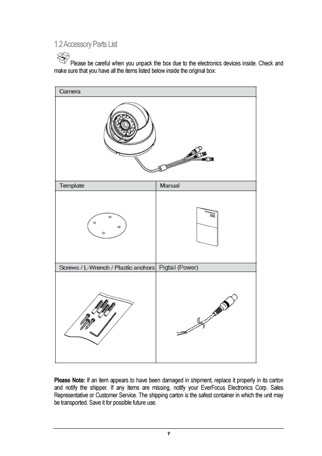 EverFocus EBH5241 manual Accessory Parts List 