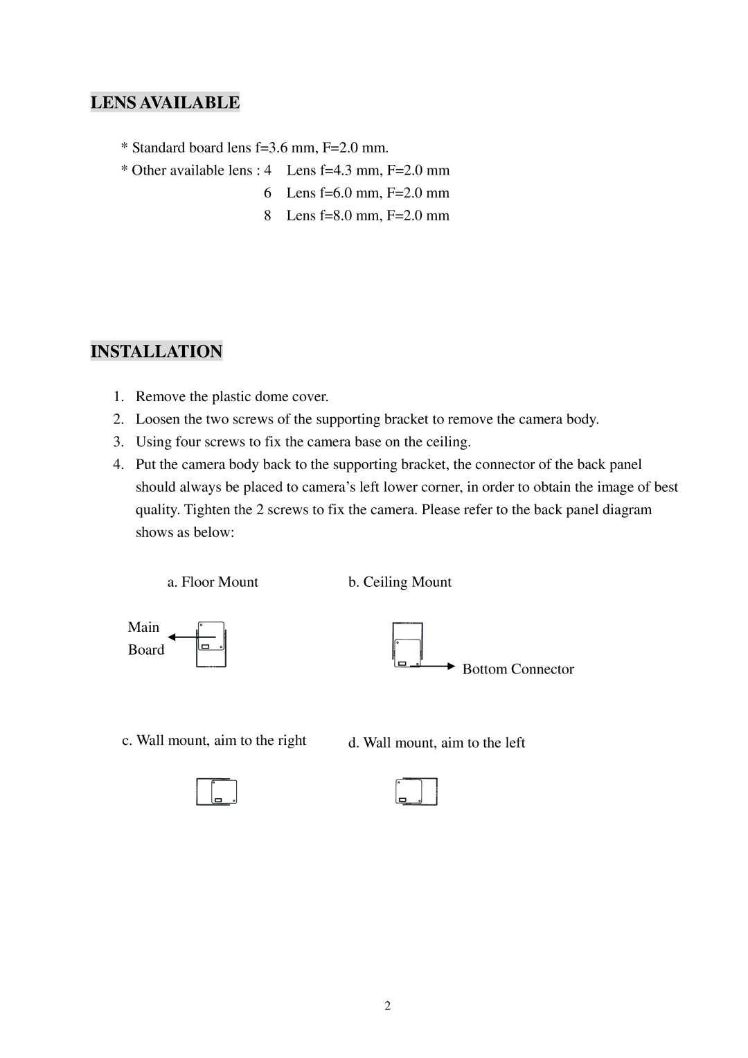 EverFocus ECD230 specifications Lens Available, Installation 