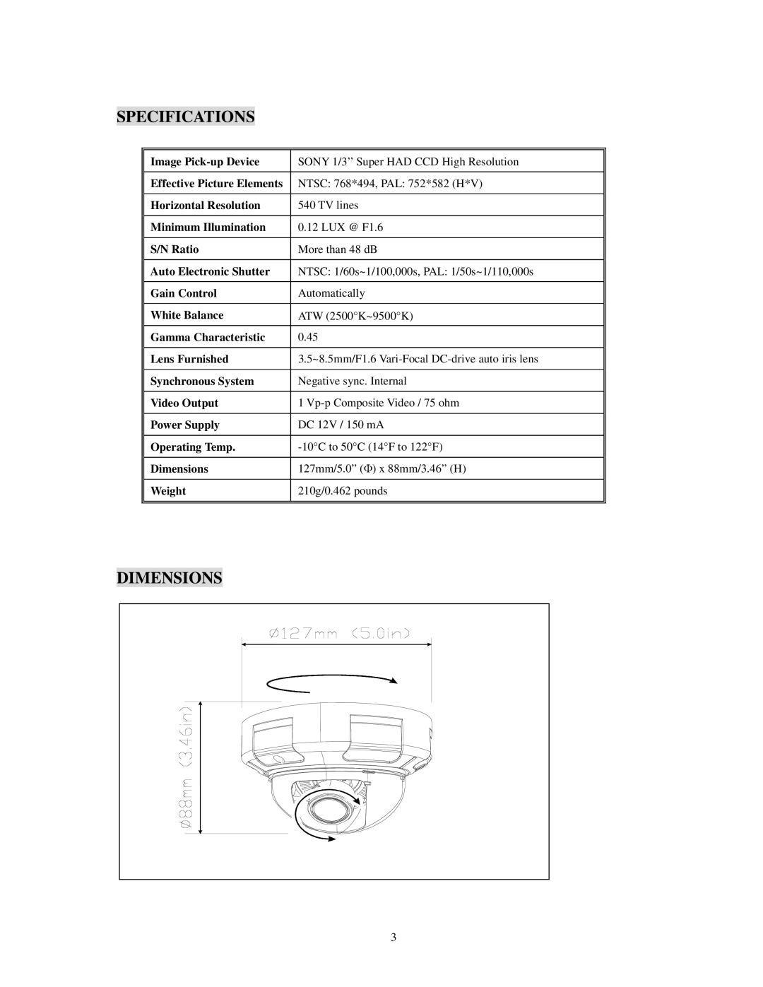 EverFocus ECD360AV specifications Specifications, Dimensions 