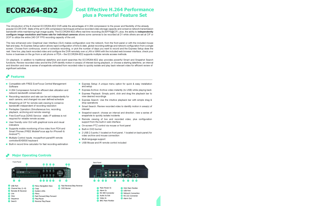 EverFocus ECOR264-8D2 dimensions Cost Effective H.264 Performance, plus a Powerful Feature Set 