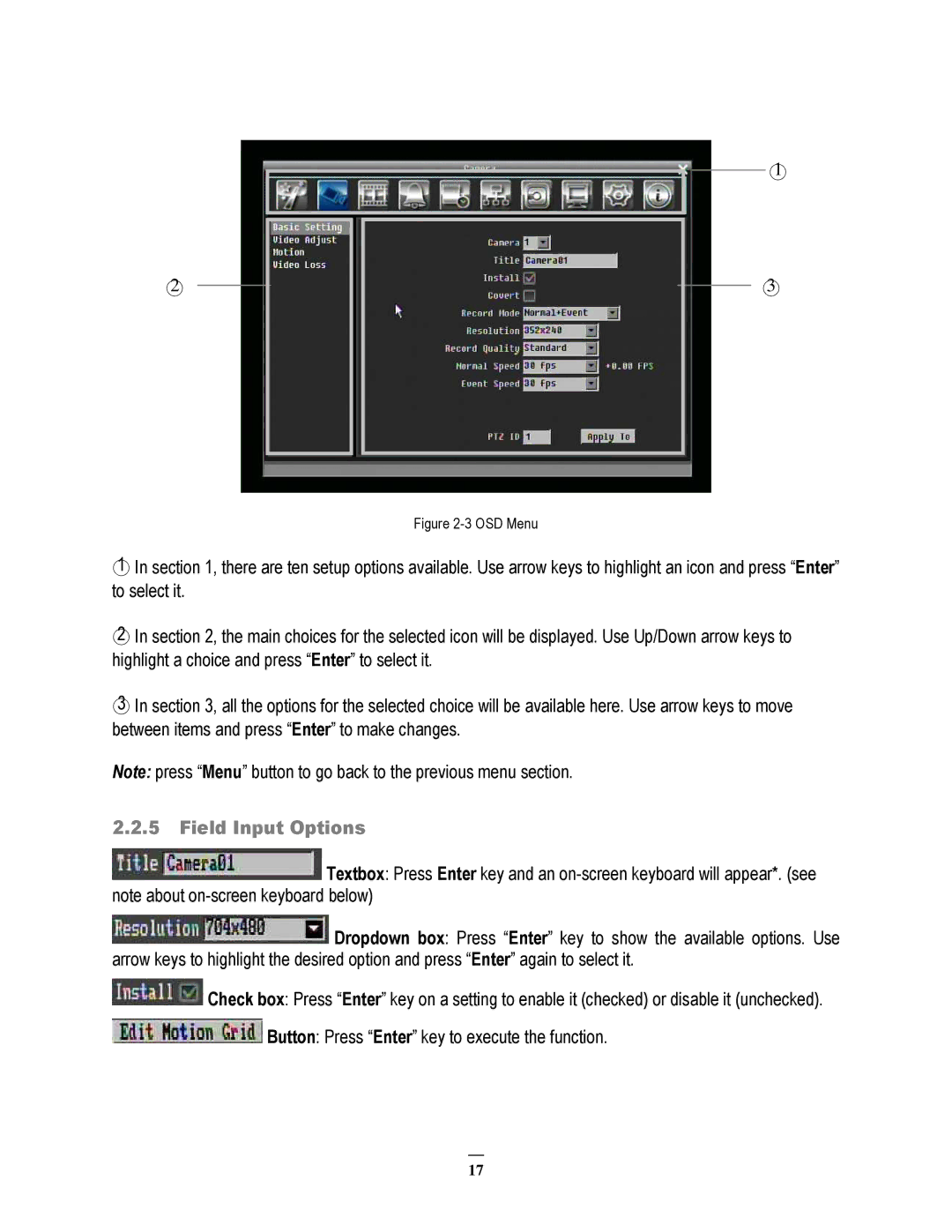 EverFocus ECOR264-8D1, ECOR264-8F1, ECOR264-4D1, ECOR264-4F1 user manual Field Input Options 