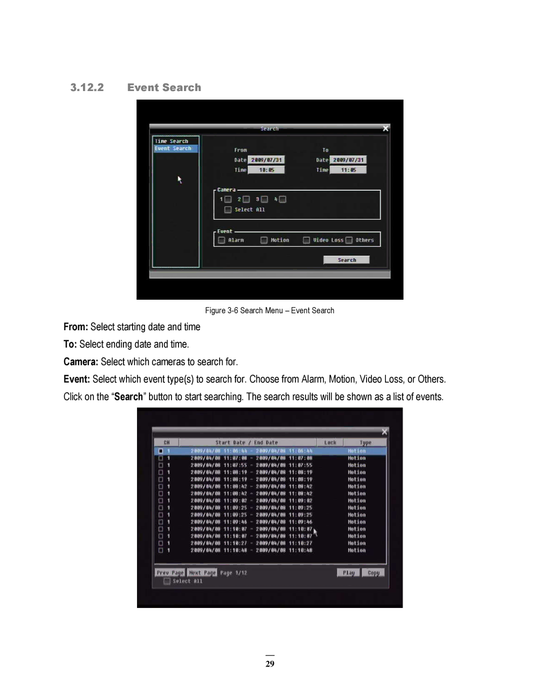 EverFocus ECOR264-8D1, ECOR264-8F1, ECOR264-4D1, ECOR264-4F1 user manual Search Menu Event Search 