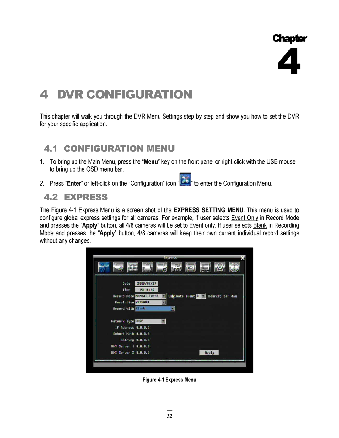 EverFocus ECOR264-8F1, ECOR264-8D1, ECOR264-4D1, ECOR264-4F1 user manual Configuration Menu, Express 