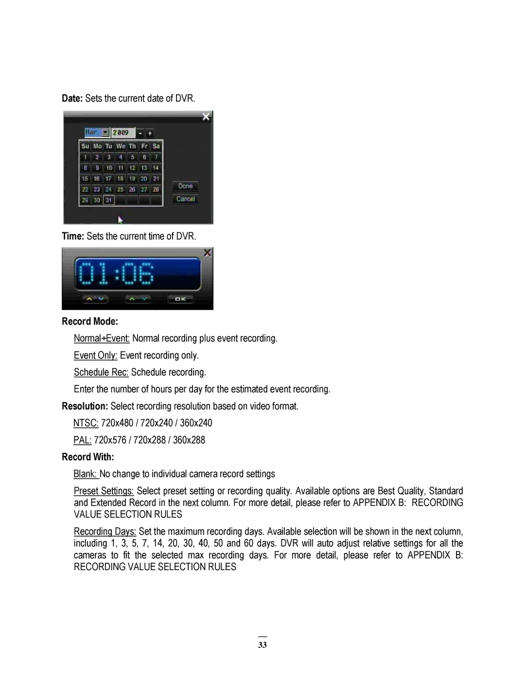 EverFocus ECOR264-8D1, ECOR264-8F1, ECOR264-4D1, ECOR264-4F1 user manual Record Mode, Record With 