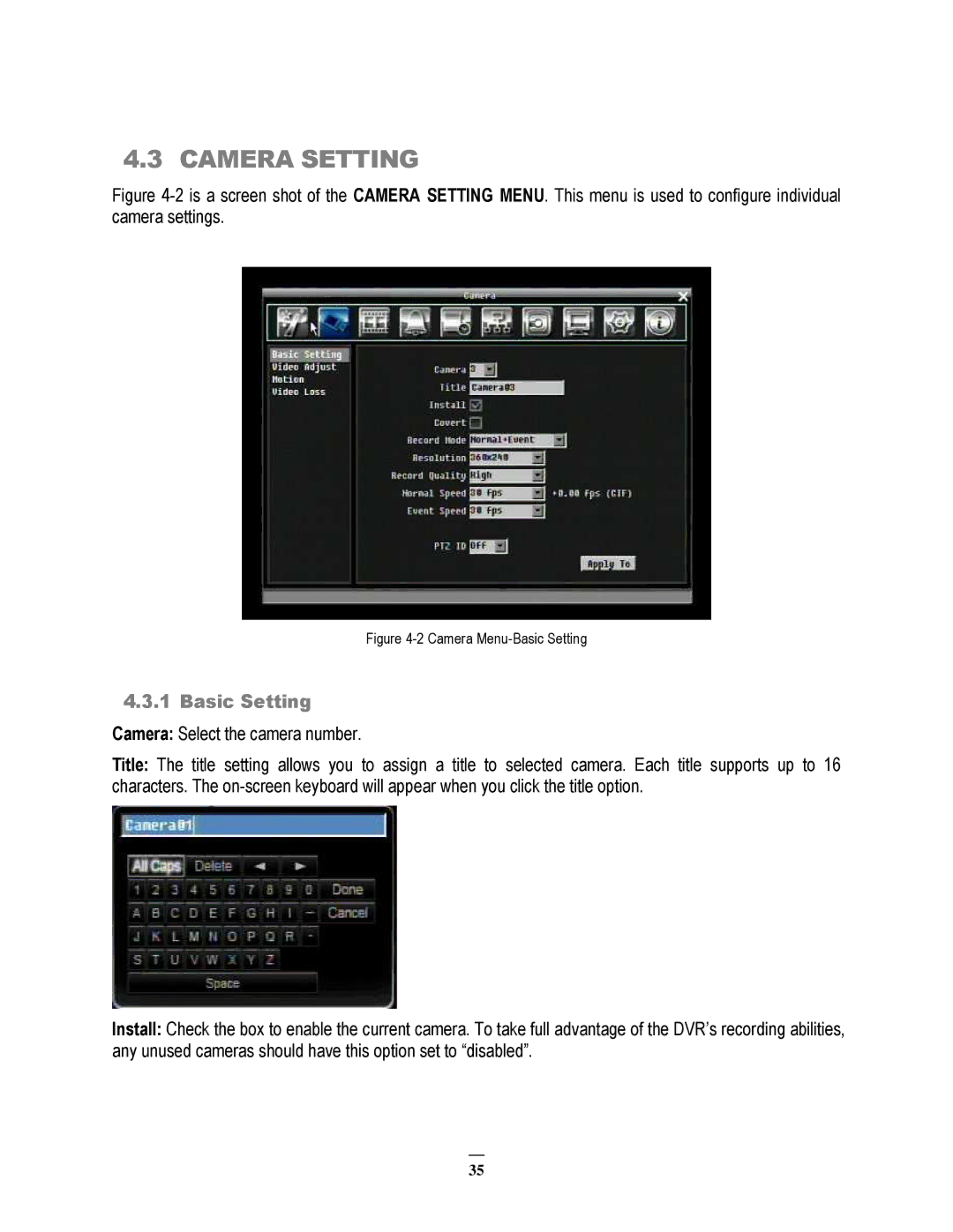 EverFocus ECOR264-4F1, ECOR264-8F1, ECOR264-8D1, ECOR264-4D1 user manual Camera Setting, Basic Setting 